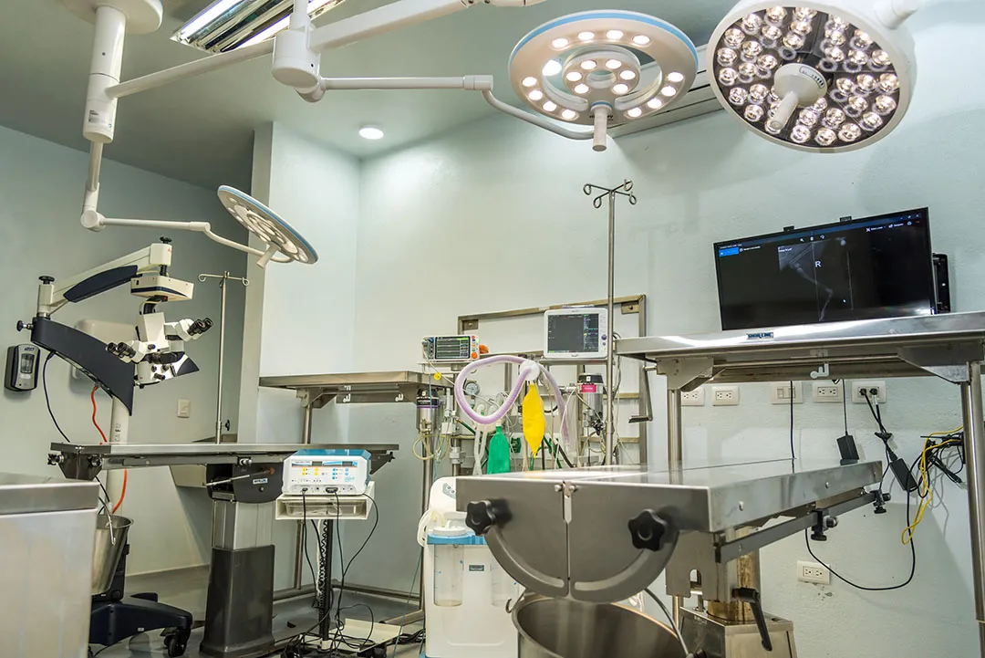 Quirófano de Doggie's Hospital Veterinario, mostrando un equipo moderno y estéril, preparado para procedimientos veterinarios especializados.